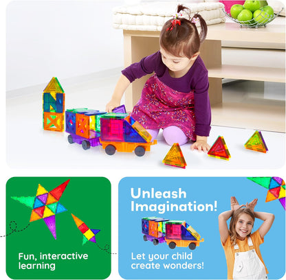 PicassoTiles Magnetic Building Block Set Geometry Shape Magnet Tiles Construction Toy STEM Learning Kit Educational Playset Playboard Pretend Play Stacking Blocks Child Brain Development PT16