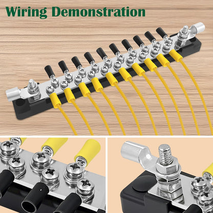 LENKRAD Ground Bus Bar 12V Marine 150A Battery Terminal Block Waterproof Power Distribution Block with 2 x M6 Post,10 x M4 Terminal Screws Negative Buss Bar for RV - 2Pcs