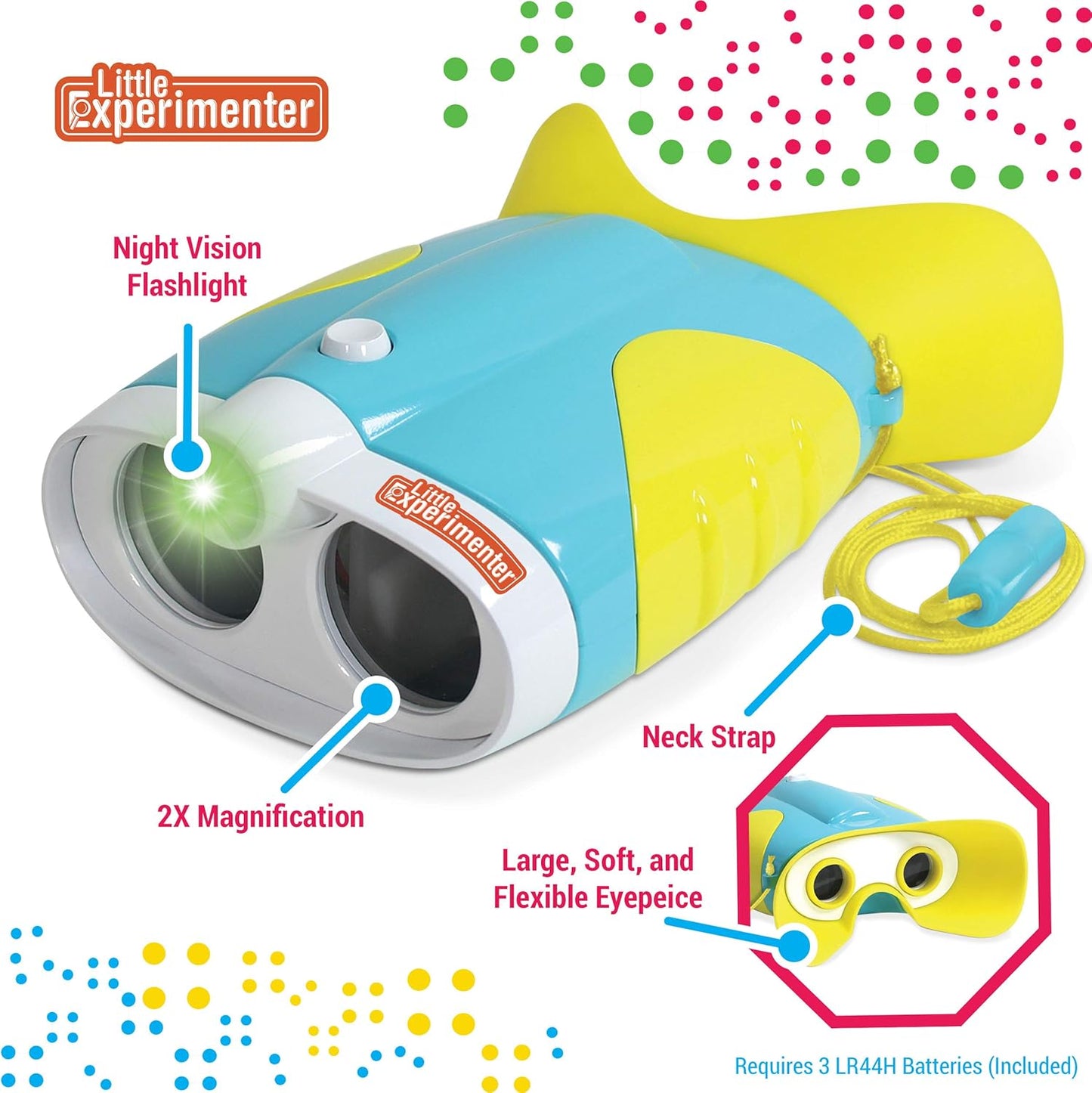 Little Experimenter Night Vision Binoculars for Toddlers & Kids, Flash Light & Face Comfort Rubber, Gifts for Kids, Outdoor Toys, Educational STEM Gifts for Boys & Girls Ages 3 4 5 6 Year Old