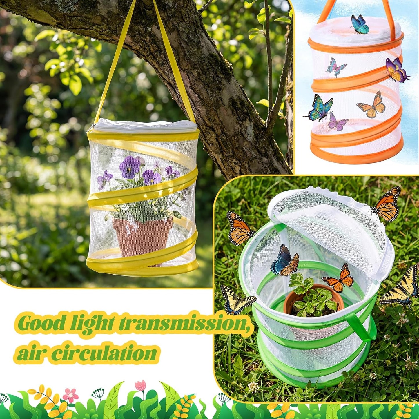 Sherr Mini Butterfly Habitat Cage Clear Mesh Butterfly Net Cage Container Foldable Terrarium, 6.2x7.1inch