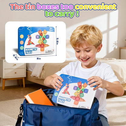 Mini Magnetic Tiles Toddler Travel Essentials Set,1.5Inch 42PCS Magnetic Building Tiles Portable Construction Toys for Airplane Car Kid Aged 3+ Birthday Gift