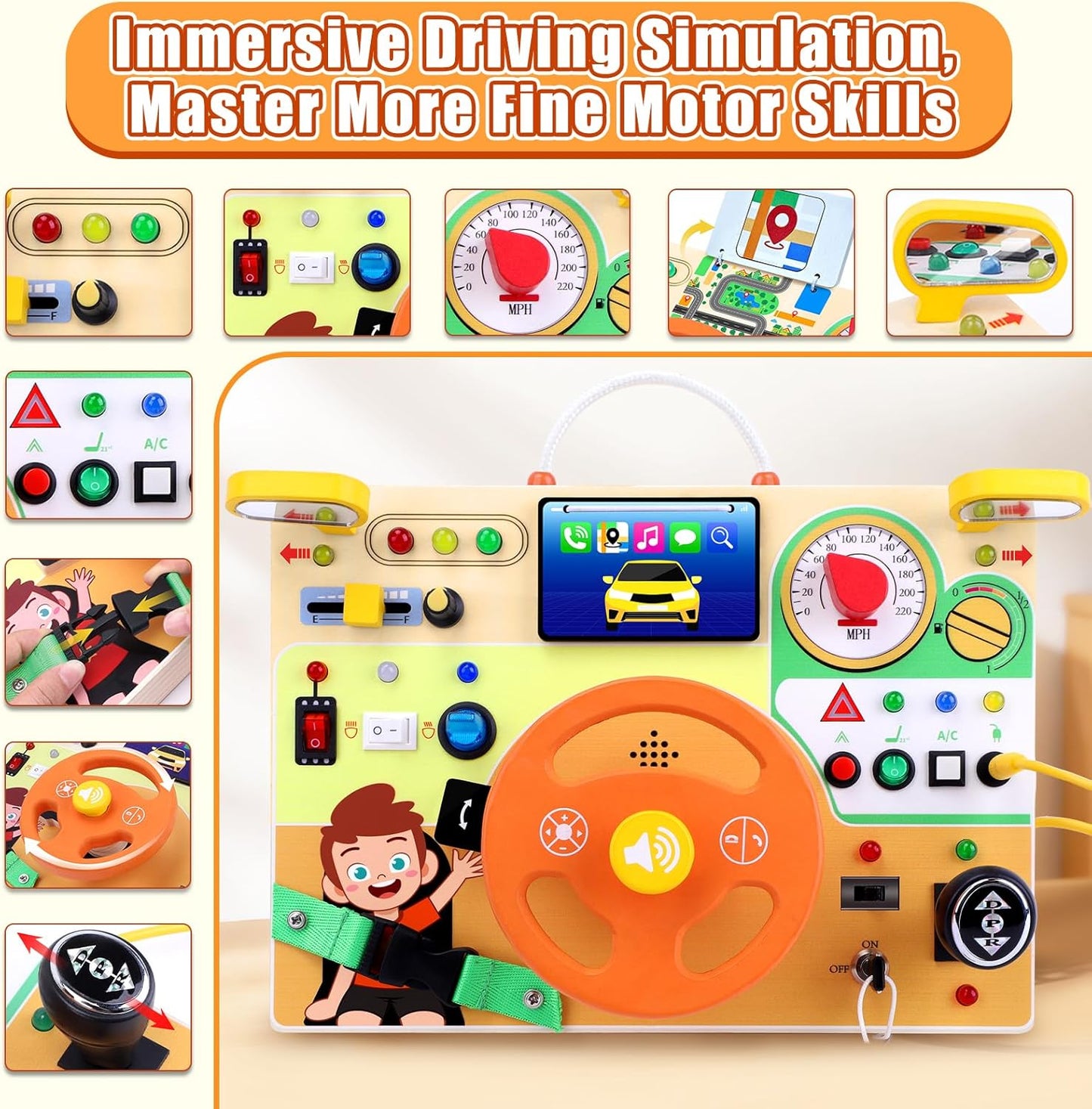 Konijiwa Busy Board - Montessori Toys for 1-3 Years Old Boys & Girls | Sensory Toys for Kids with Autism | Toddlers Learning Activity for Early Development (Busy Board v2)