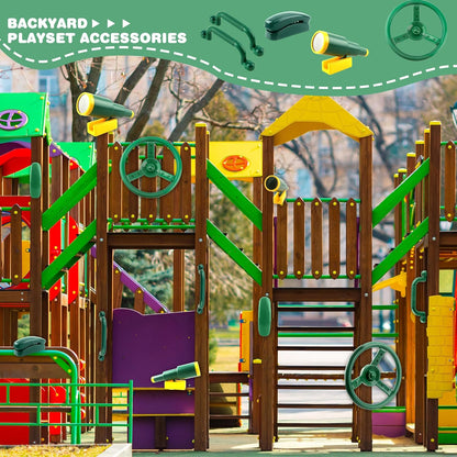 5 Pack Kids Playground Accessories Set Swingset Steering Wheel Plastic Telescope Safety Handles Telephone Toy for Outdoor Playhouse Playset (Color Set 4)