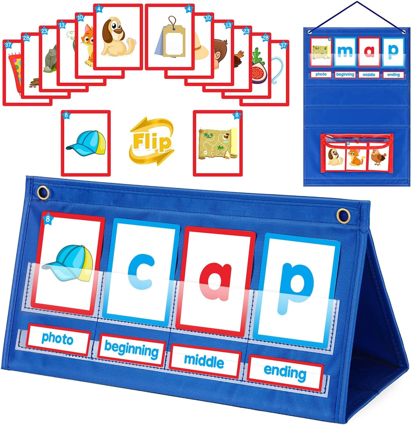 Word Building Desktop Pocket Chart Tent Cards Set CVC Words Phonics Games Chart Kindergarten Spelling Education Toy