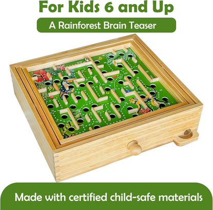 STERLING Wooden Labyrinth Marble Maze Game, Large 12.75" x 11.5" Tilt Maze Game Board with 60 Waypoints and Marble Balls Included, for Kids and Adults 6 Years and Up