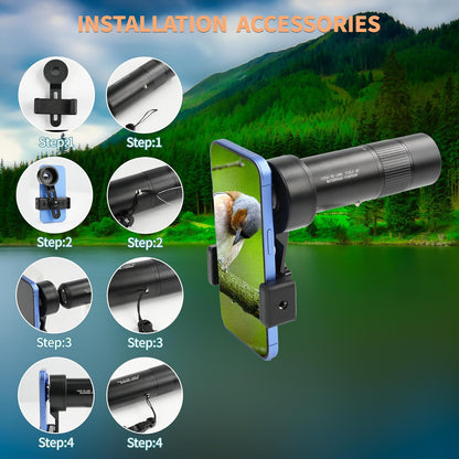 2026 New ED+LAK 12X33 Handheld Monocular Telescope Waterproof with Phone Adapter,PXA&FMC&BAK4 Lens,Ultra Clear High Power Pocket Small Compact Monocular for Kids&Adults Travel Birdwatching Hiking