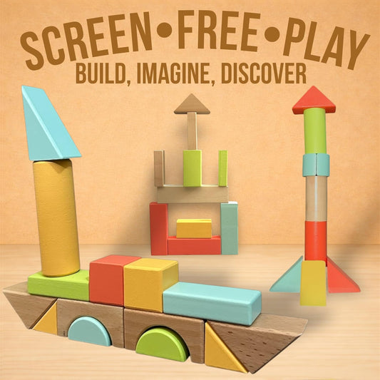 MOD 100-Piece Wood Building Blocks Set — Includes Heavy Duty Shape-Sorter Lid & Storage Bucket Pastel Color Wooden Blocks, Educational Screen-Free Toy for Toddlers Ages 1 2 3