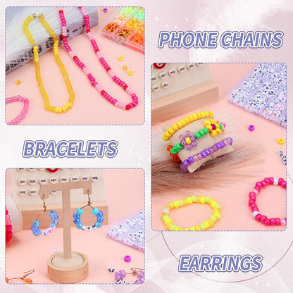 Bracelet Making Kit 96 Colors Pony Beads 3300pcs Friendship Bracelet Kit Rainbow Kandi Beads with Letter and Heart Beads Elastic Threads for Kids Adults Keychain Jewelry Necklace Making
