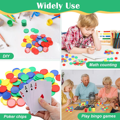 Luxiv 200Pcs Plastic Learning Counters with Storage Box, 4 Colors Bingo Chips 1 Inches Poker Chips Educational Counting Math Counters Manipulatives Round Game Chips Plastic Counters