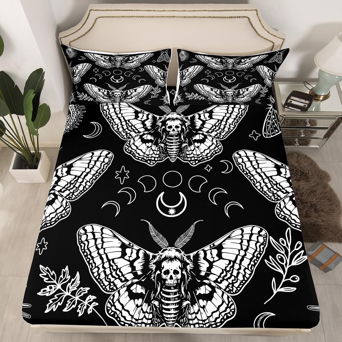 Manfei Musical Kids Fitted Sheet Full Size, MusicalGuitar Radio Drum Kit Headset Print Bedding Set 3pcs for Boys Girls, Rock Music Bed Cover with 2 Pillowcases, Soft Polyester Bedding, No Top Sheet