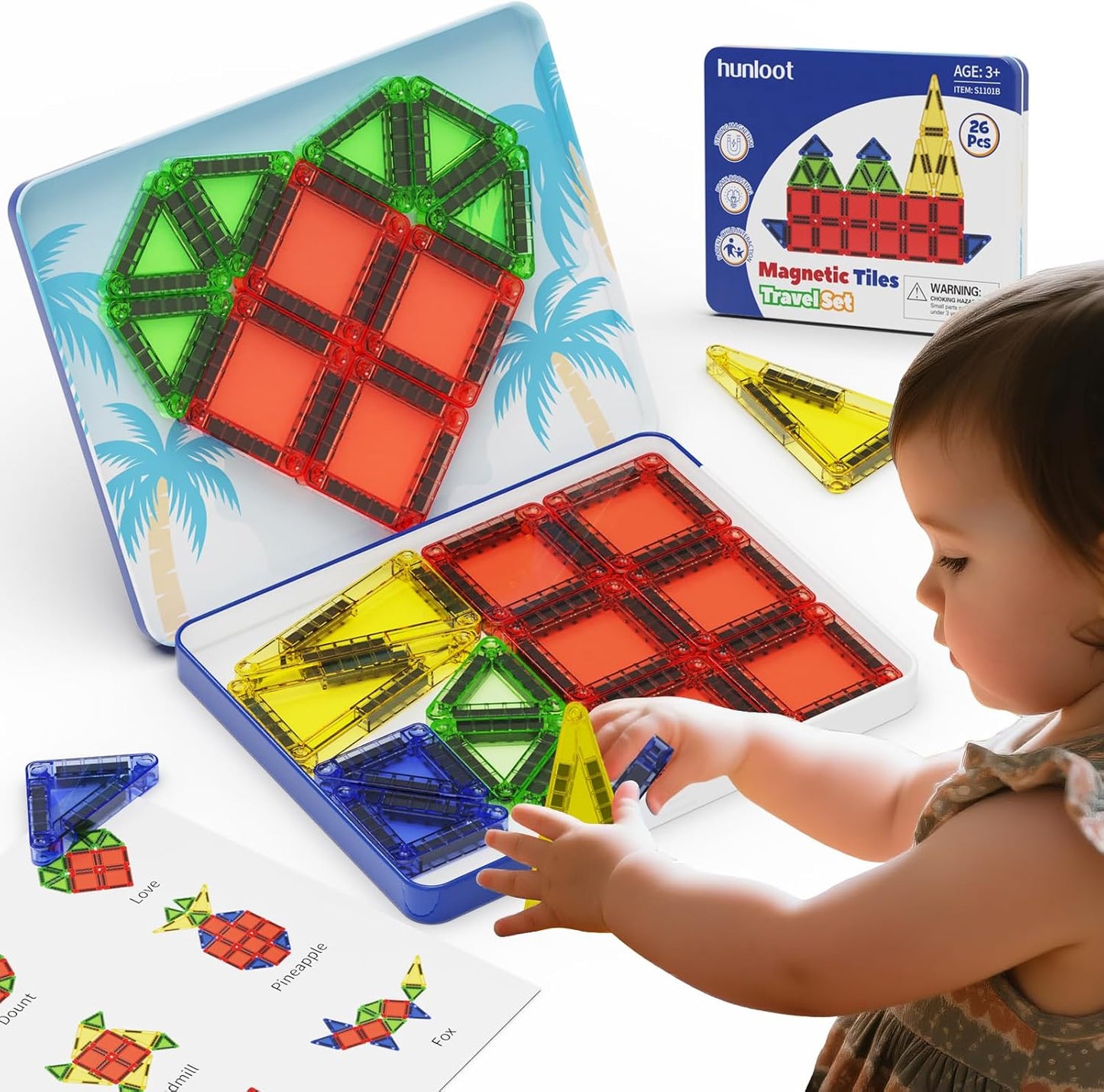 Mini Magnetic Tiles 40PCS Travel Set with Iron Storage Box, Portable STEM Building Blocks for Kids 3-8, Montessori Educational Magnet Toys for Road Trip, Airplane, Car Rides & On-The-Go Play
