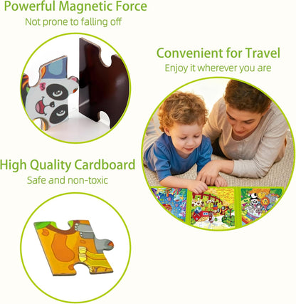Magnetic Unicorn Mermaid Princess Puzzle for Girls Ages 3-6, 20 Piece Travel Magnetic Puzzle for Toddlers, Car Airplane Road Trip Activity Toy