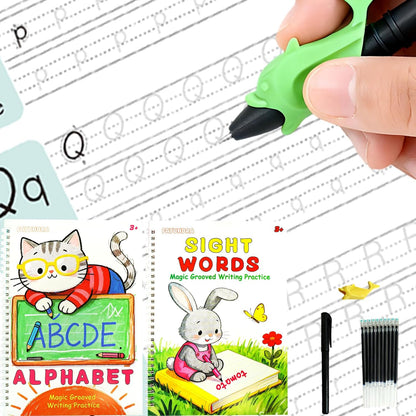 Grooved Handwriting Practice for Kids, Magic Grooved Writing Practice Books, 7 Reusable Tracing Workbooks for Preschool & Kindergarten, Learn Letters & Numbers for Ages 3–8 (7)