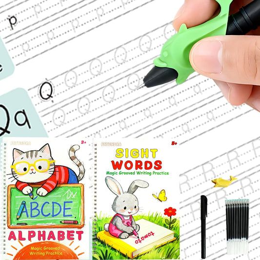 Grooved Handwriting Practice for Kids, Magic Grooved Writing Practice Books, 7 Reusable Tracing Workbooks for Preschool & Kindergarten, Learn Letters & Numbers for Ages 3–8 (7)
