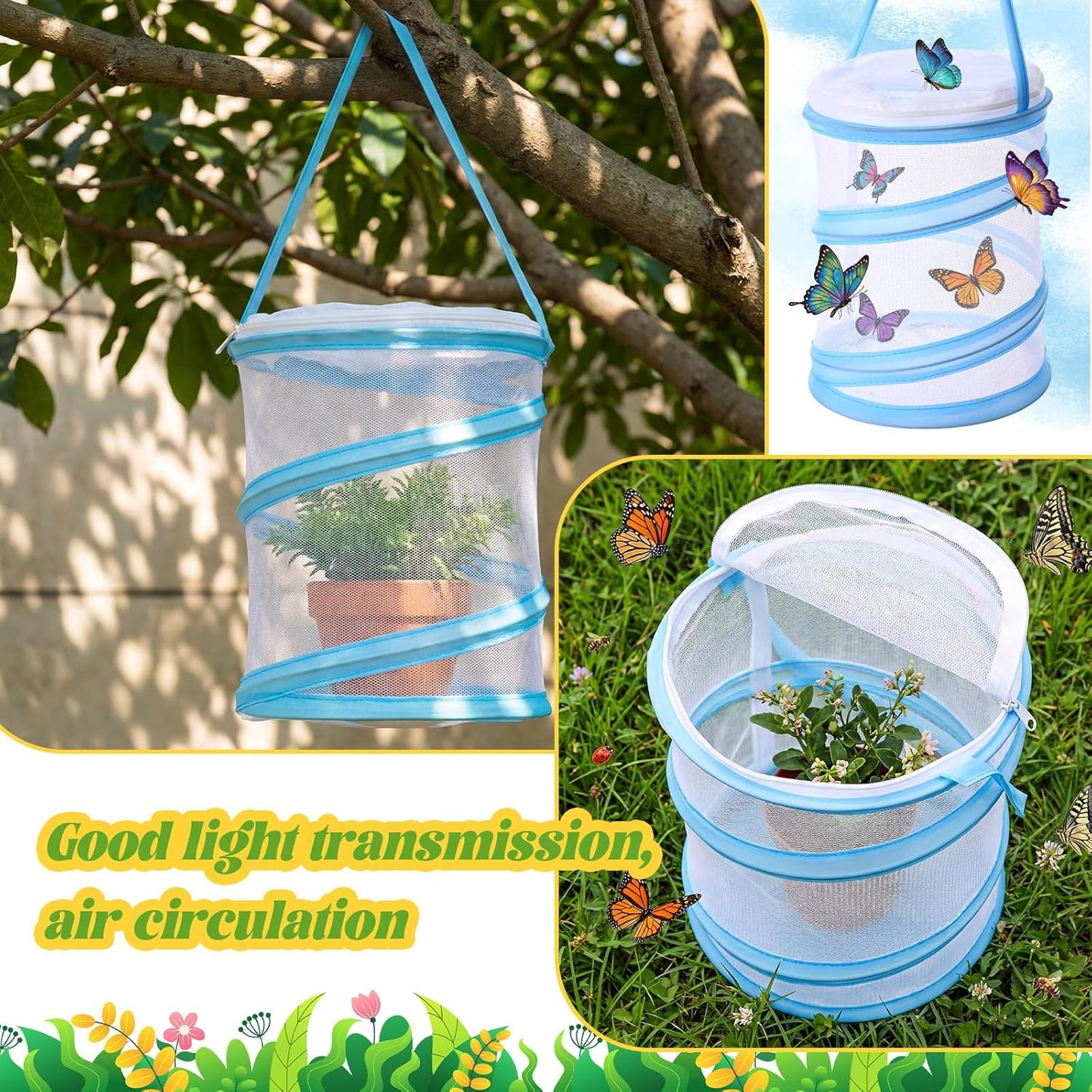 Sherr Mini Butterfly Habitat Cage Clear Mesh Butterfly Net Cage Container Foldable Terrarium, 6.2x7.1inch