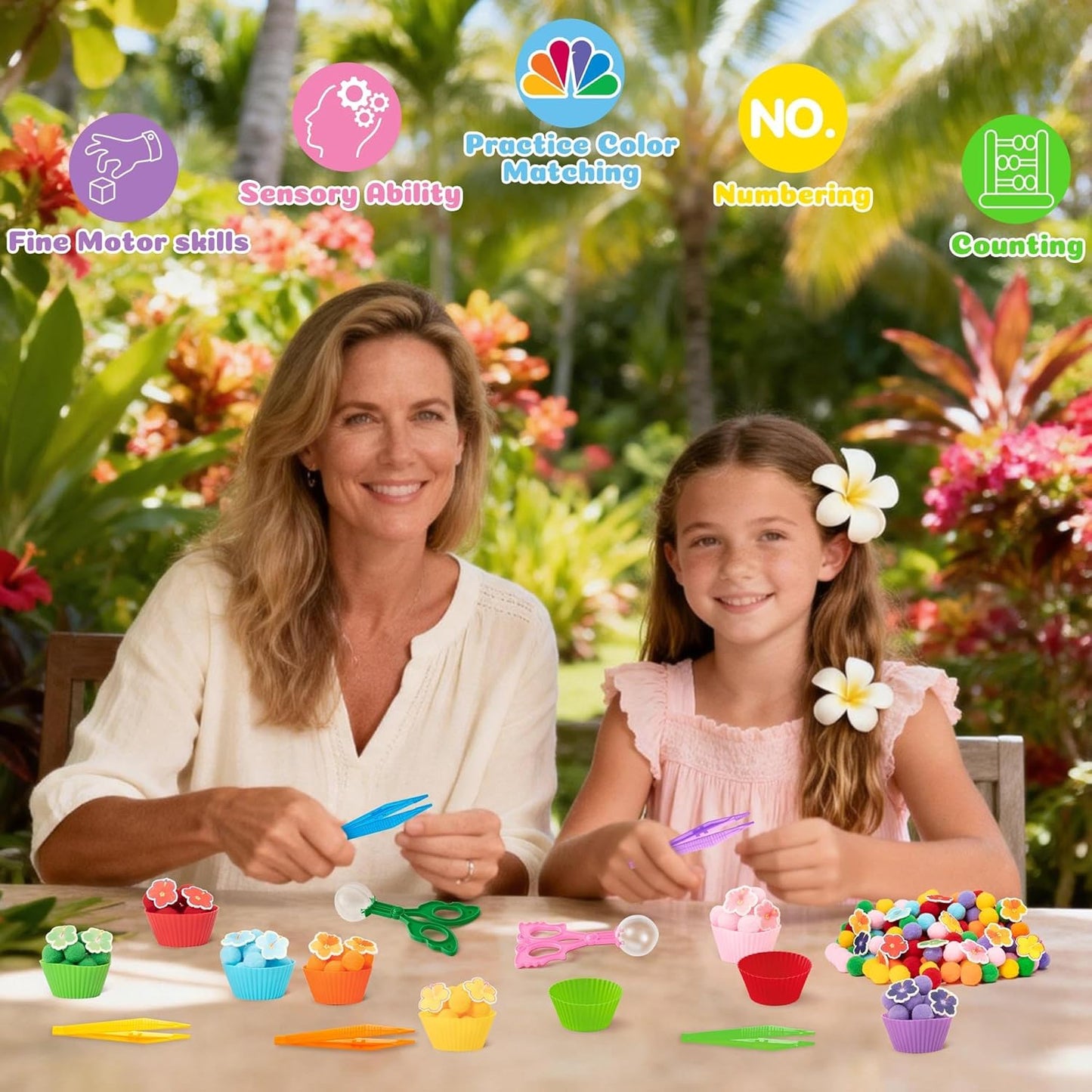 EZdhuawuse Summer Fine Motor Toys - 270Pcs Counting Sorting Sensory Bin Filler Set for Kids Xmas Counting Toy with Felt Xmas Tree Pom Poms Cup Clip for Preschool Education Activities