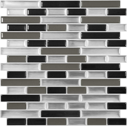 VViViD 11 Sheets Peel and Stick Grey Gloss Faux Ceramic Brick Wall Tiles, Self Adhesive Backsplash 12”x12”, 2mm Thick Kitchen, Bathroom (11 sq. ft.)