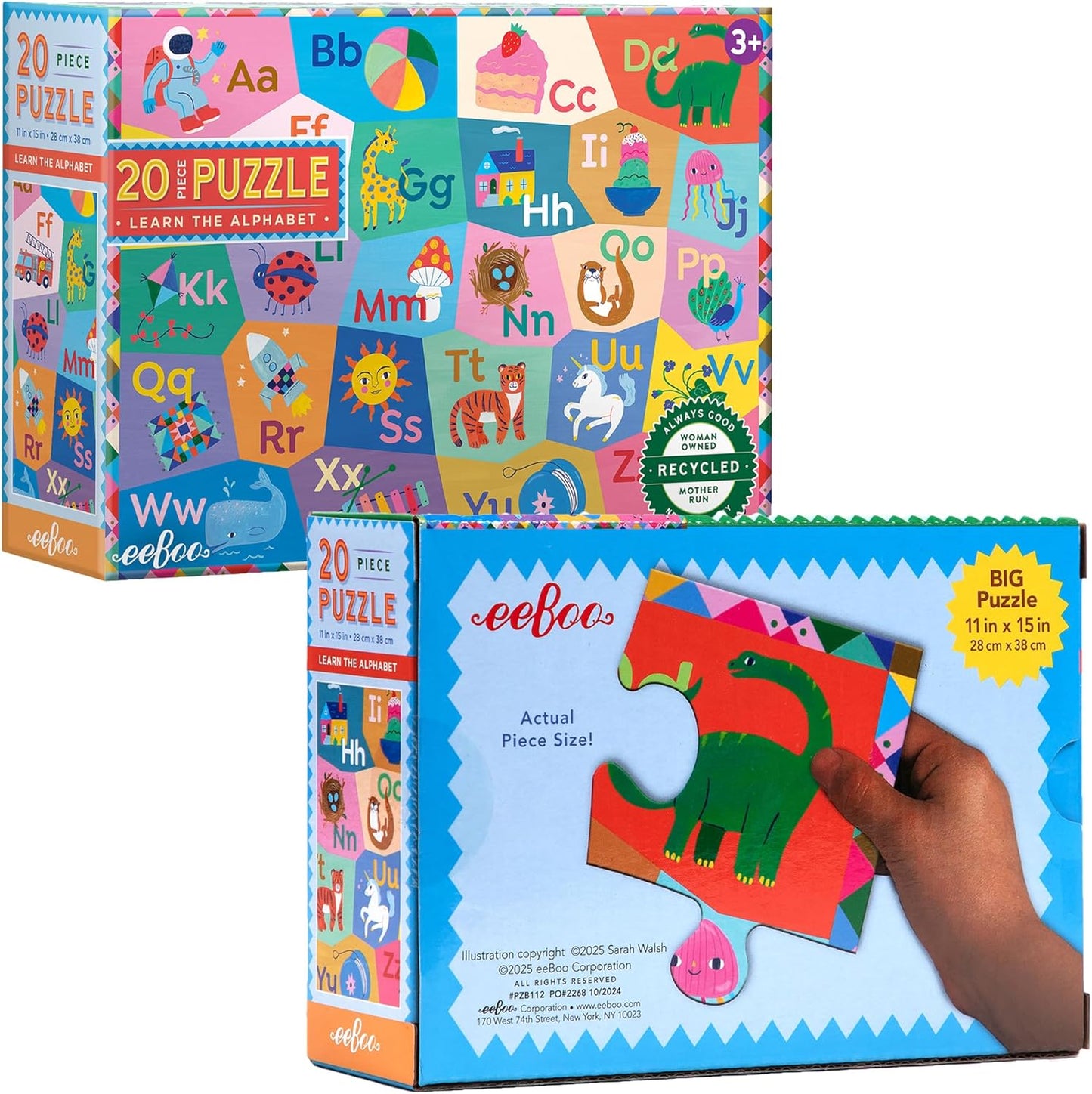 eeBoo 20 Piece Giant Floor Puzzle - Learn The Alphabet Children's Puzzle Letters & Object Themed, Large Pieces for Small Hands to Develop Motor Skills