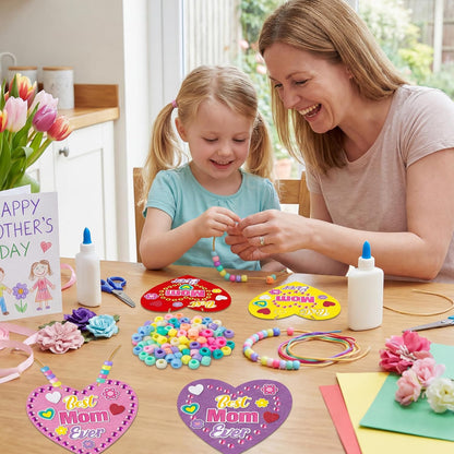BeYumi Bunny Necklace Craft Kit - 24Pcs Bunny Peeps Felt Necklace Making Kits with Beads and Gem Sticker DIY Cute Rabbit Craft for Kids Sunday School Home Classroom Gift Party Favor Fun Activities