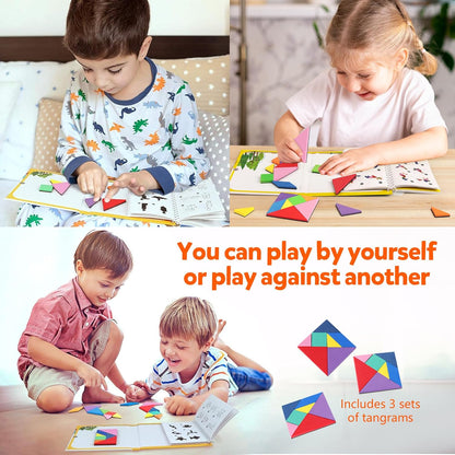 Helsort Travel Tangram Puzzle - Magnetic Puzzle Book for Road Trips, STEM Jigsaw Game with 2 Tangram Sets, Patterns Solutions - Brain Teaser IQ Toy for Kids and Adults, Ideal Educational Gift (368)