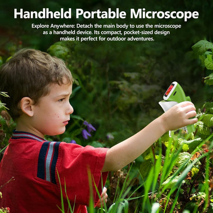 Detachable Kids Handheld Microscope Miniscope - 4K 2.0" HD Screen, 1000X Digital Pocket Toy Microscopes for Boys & Girls Ages 4-12 - Portable Science Stem Kit with Slides Set, 32G Card