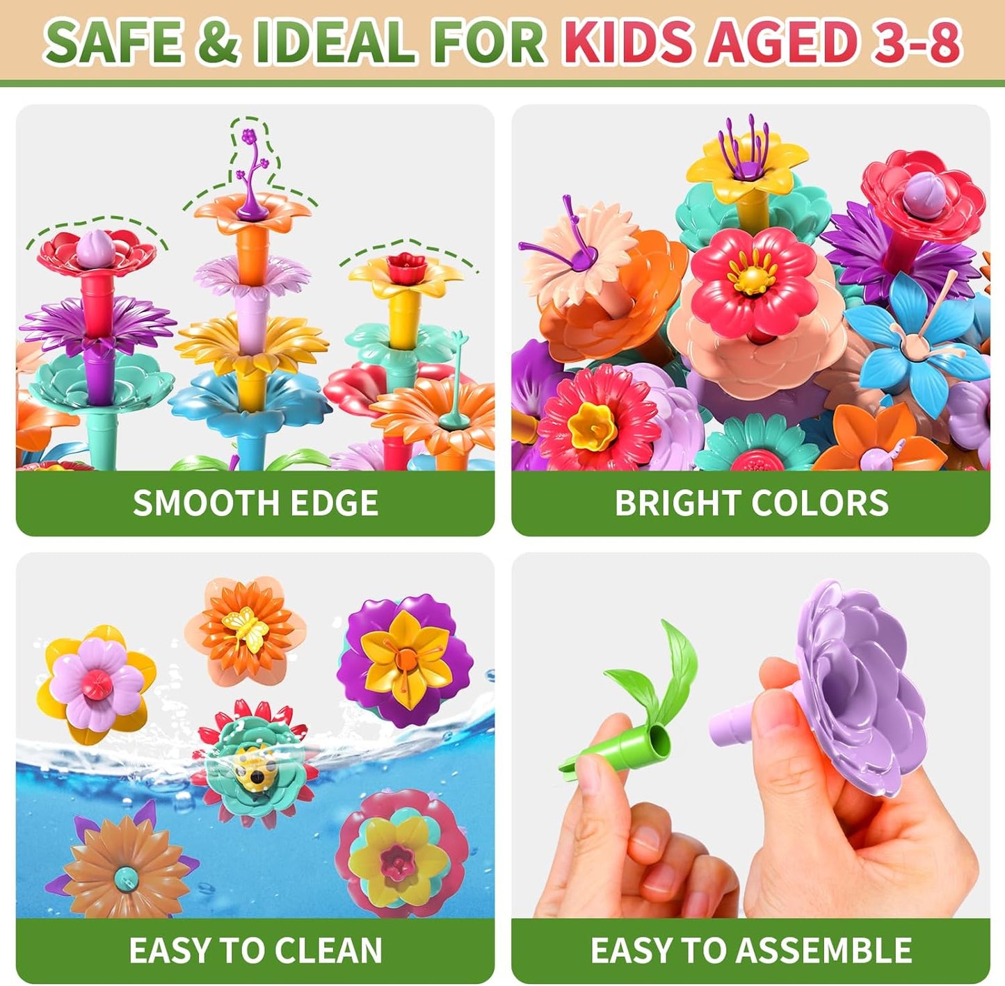 145 Pcs Toys for 3 Year Old Girl, Toddler Gardening Set Flower Garden Toy Girls Building Sets Best Educational Learning Fine DIY Crafts Stem Construction Stacking Kit for 3 4 5 6 7 Years Kids