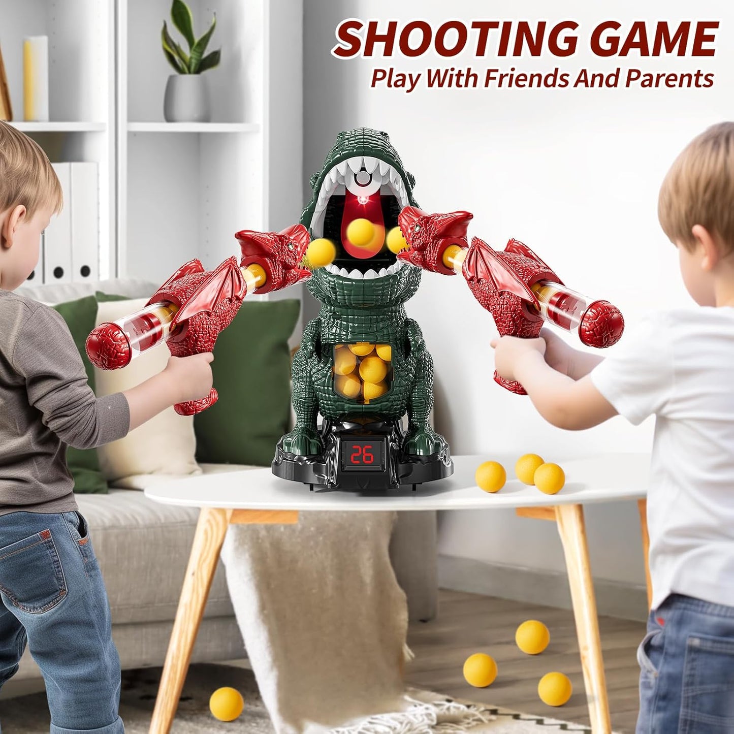 JUKUDAHU Dinosaur Shooting Boy Toys for Kids Age 3 4 5 6 7 8 - Moveable Shooting Game with Scoreboard, Light and Sound, 12 Foam Balls, Boy Toddler Toys 5-7 6-8 8-10, Competition Game Gifts (Green)