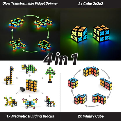 TOSY Magnet Fidget Spinner Mini - 8 Blocks, 3 in 1 Toy: Transformable Fidget Spinner, Infinity Cube, 2x2 Puzzle Cube, Easter Basket Stuffers for Kids/Adults, STEM Sensory Stress Relief Toy