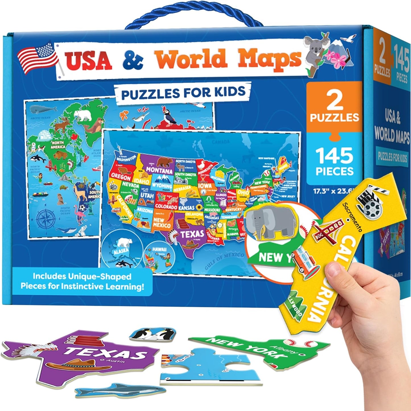 World Map Puzzle for Kids - 75 Piece - World Puzzles with Continents - Childrens Jigsaw Geography Puzzles for Kids Ages 4-8, 5, 6, 7, 8-10 Year Olds - Globe Atlas Puzzle Maps Learning Games Gifts