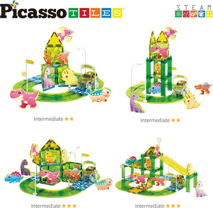 PicassoTiles Magnetic Tiles Race Track Car Thrilling Toy Playset Includes 2 Racing Trucks STEM Educational Magnet Tile Building Block Construction Set for Toddlers Boys Girls Ages 3 and Older PTR30