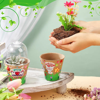 Motipuns Mother's Day Garden Paper Pot Craft Kit Include Plant Flower Peat Pots with Domes 4 Sheet Rhinestones Jewels Stickers and Adhesive Spring Stickers Set for DIY Craft Gifts