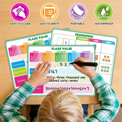 12 Packs Place Value Chart Math Manipulatives 1st 2nd 3rd, Math Games for Kids Addition and Subtraction Flash Cards, Classroom Must Haves Homeschool Supplies White Board Dry Erase Sheets