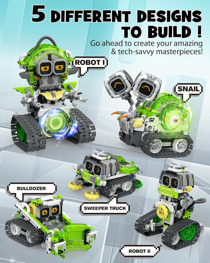 Opmind 5in1 STEM AI Robot Toys Building Set, 478Pcs APP & Remote Control Engineering Erector Blocks for Kids Age 6-8, Coding Interactive Educational Christmas Birthday Gift for 10-12 Year Boys & Girls