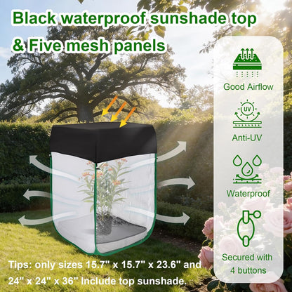 Butterfly & Insect Habitat Cage 24" x 24" x 36", Extra Large Butterfly Enclosure with Poop Tray for Easy to Clean, Pop-up Caterpillars Mesh Cage Terrarium with Sunshade Top for Outdoor.