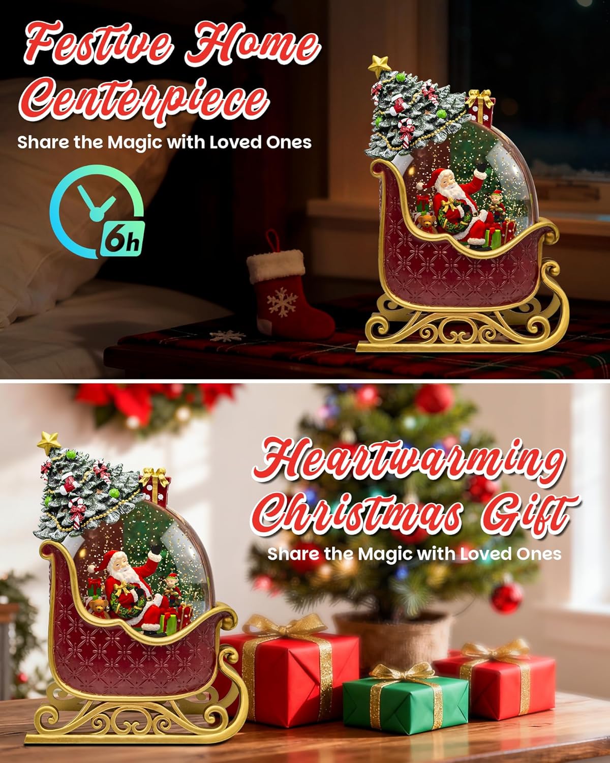 Extra Large Christmas Snow Globes Christmas Lantern, 12.99" Musical Snow Globe with 8 Songs, Santa Snowglobe for Kids Adults, 6H Timer Dual Power, Lighted Christmas Decorations Indoor Gifts