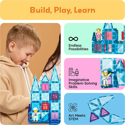 PicassoTiles 60 pcs Mini Magnetic Tiles Magnet Toys Travel-Friendly On-The-Go Building Blocks for Kids Compact Lightweight Creative playset Preschool Montessori Early Learning STEM Kids Toy Ages 3+.