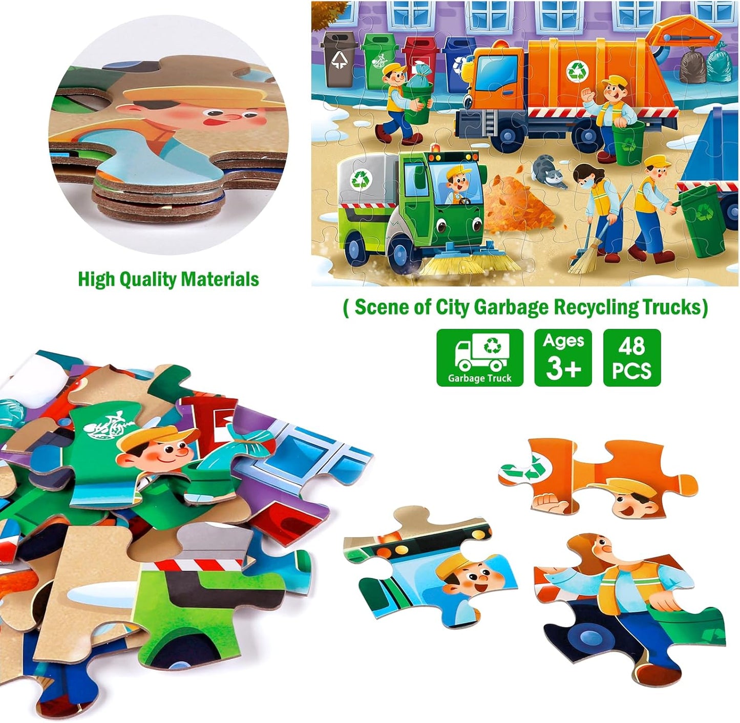 Jumbo Floor Puzzle for Kids,Construction Site Jigsaw Large Puzzles,48 Piece Construction Vehicle Puzzle for Toddler Ages 3-5,Children Learning Preschool Educational Toys,Gift for 4-8 Years Old