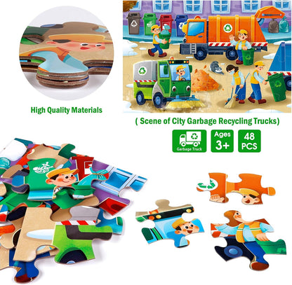 Jumbo Floor Puzzle for Kids,Construction Site Jigsaw Large Puzzles,48 Piece Construction Vehicle Puzzle for Toddler Ages 3-5,Children Learning Preschool Educational Toys,Gift for 4-8 Years Old