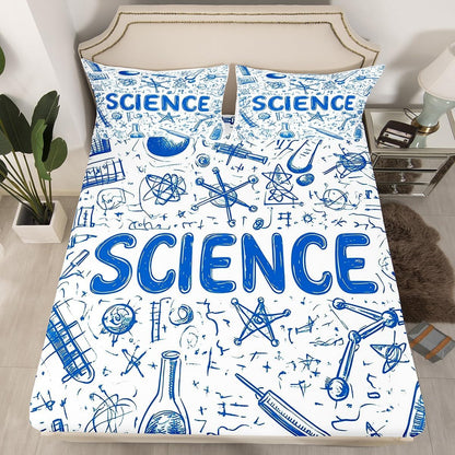 Chemistry Bed Sheets for Kids Teens Girls Boys,Chemical Experiment Fitted Sheet Twin,Science Themed Sheets for Math Lovers,Chemistry Lab Bedding Set,White and Black