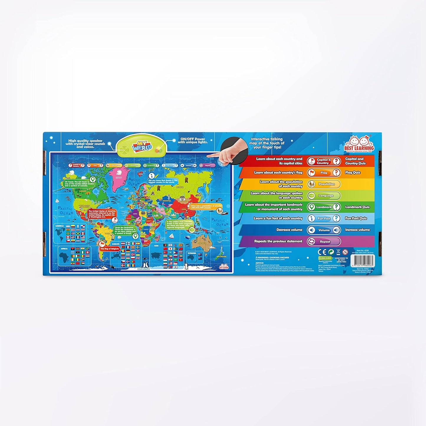 BEST LEARNING i-Poster My World – Interactive Talking World Map for Kids Ages 5-12 to Learn Countries, Flags, and Fun Facts About Our Planet
