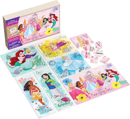 Spin Master Games, Disney Princess Puzzles, 7-Pack, Jigsaw Kids Puzzles, 12, 16, & 24 Pieces, Featuring Ariel, Tiana, Rapunzel, Pocahontas, Storage Tray, for Ages 4 & Up