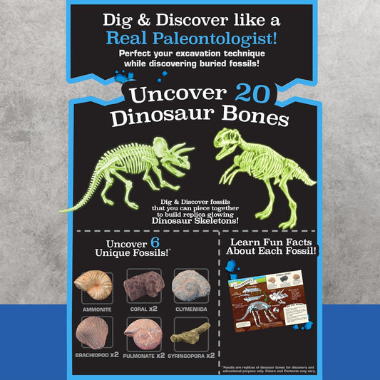 ArtSkills Epic Lab Dinosaur Fossil Digging Kit for Kids, Glow in the Dark Dinosaur Bones for Kids to Dig Up, Gifts for Boys 8-12