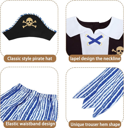 Wizland Kids Pirate Costume, 7Pcs Boys Pirate Outfit with Telescope, Treasure Map Eyepatch, Cutlass