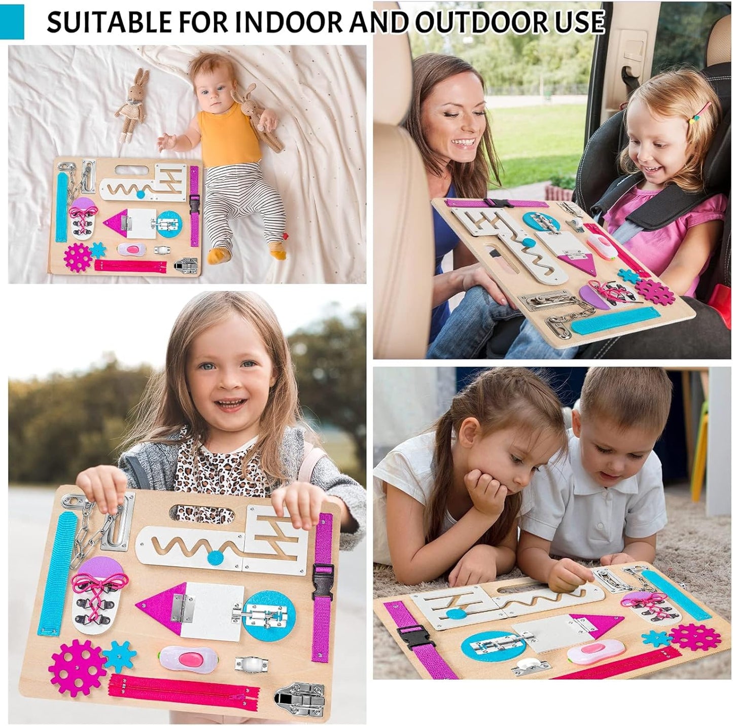 Montessori Busy Board for Toddlers, Wooden Sensory Toys, Preschool Learning Activities for Fine Motor Skills Travel Toy, Basic Life Skills Educational Gifts for 1 2 3 Years Old Kids Boys Girls