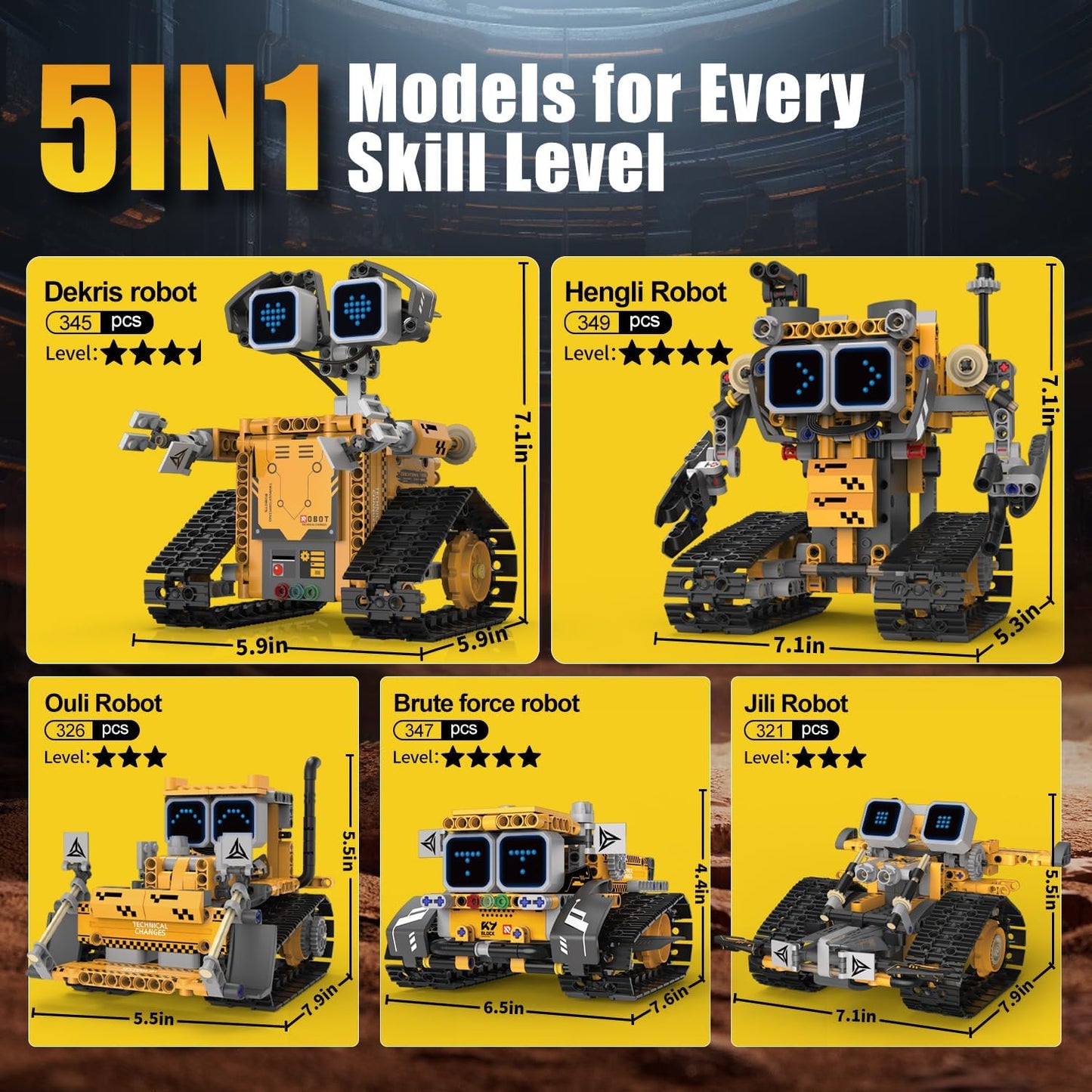 Gohero Robot Building Kit，5 in 1 STEM Toys for Boys Toys Age 8-10 with Remote & App Control，Robotics Technic Kits with 16 LED Expressions，Christmas & Birthday Gifts for Teen Boys & Grils (373 PCS)