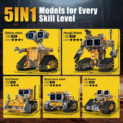 Gohero Robot Building Kit，5 in 1 STEM Toys for Boys Toys Age 8-10 with Remote & App Control，Robotics Technic Kits with 16 LED Expressions，Christmas & Birthday Gifts for Teen Boys & Grils (373 PCS)