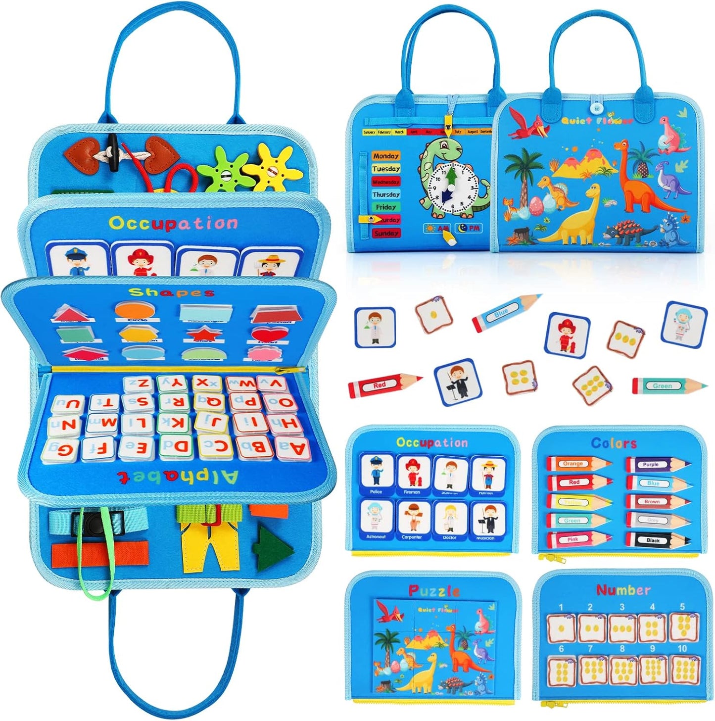 Toddler Busy Board for 1 Year Old, Montessori Toy Sensory Busy Book for Toddler 1-3 Fishing Game Fine Motor Skill, Learning Car Ride Airplane Activities Travel Essential 2-4 Birthday Gift for Boy Girl