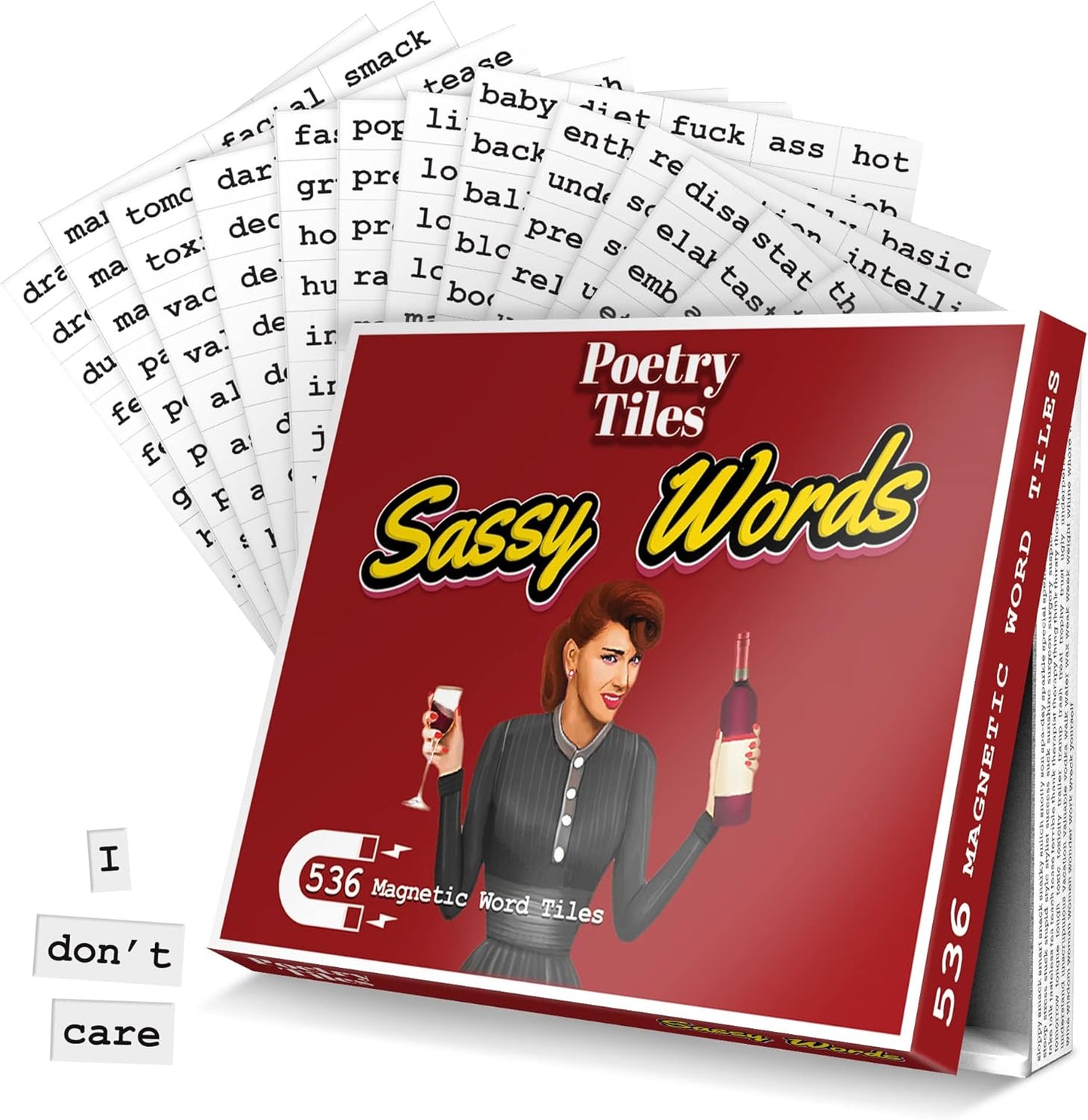 Poetry Tiles – Sassy Words Magnet Set – 536 Sarcastic, Judgmental, Shady Magnetic Word Kit for Refrigerator Poems and Stories – Funny Fridge Magnets for Adults with Spunk and Sass