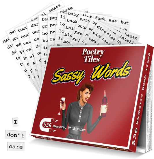 Poetry Tiles – Sassy Words Magnet Set – 536 Sarcastic, Judgmental, Shady Magnetic Word Kit for Refrigerator Poems and Stories – Funny Fridge Magnets for Adults with Spunk and Sass