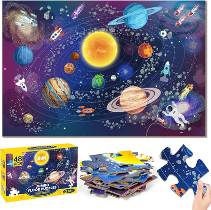 Jumbo Floor Puzzle for Kids Ages 4-6, 48 Piece Large Engineering Vehicles Jigsaw Puzzle, Extra-Thick Cardboard Preschool Learning Toys for Toddlers 3-5, Educational Gift for Boys Girls 3 4 5 6 7 8